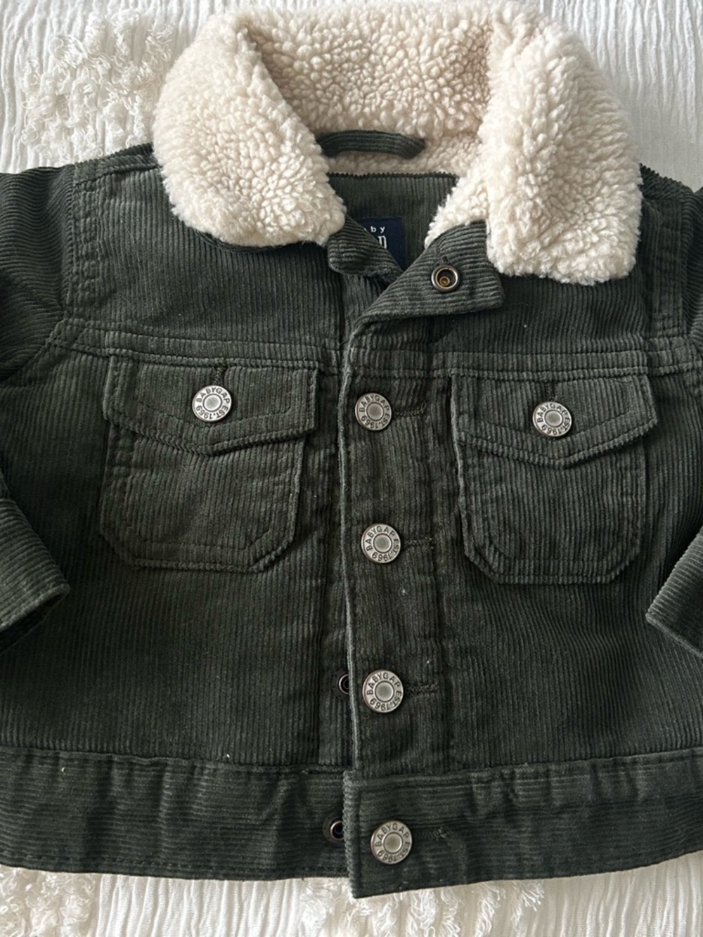 Baby gap corduroy Jacket with Cream Sherpa Collar - Olive Green